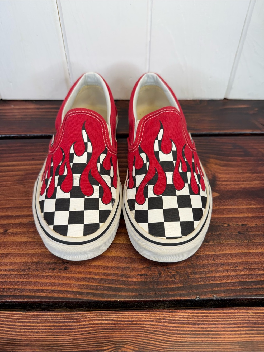 Vans Classic Slip-On Checker Flame Red Black White Women’s Size 7